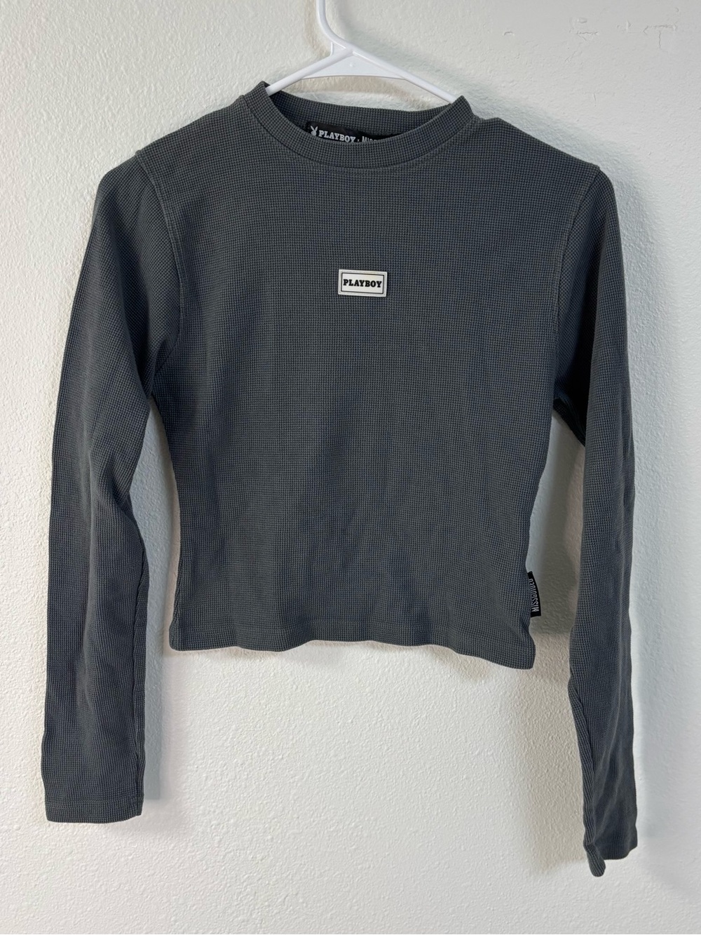 Playboy x Missguided Waffle Knit Crop Top Gray US 2